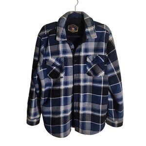 Freedom Foundry Blue Plaid Flannel Faux Sherpa Lined Shacket Size L